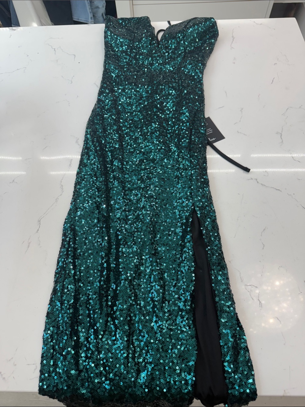 Lulu's Emerald Green Sequin Strapless Midi Dress